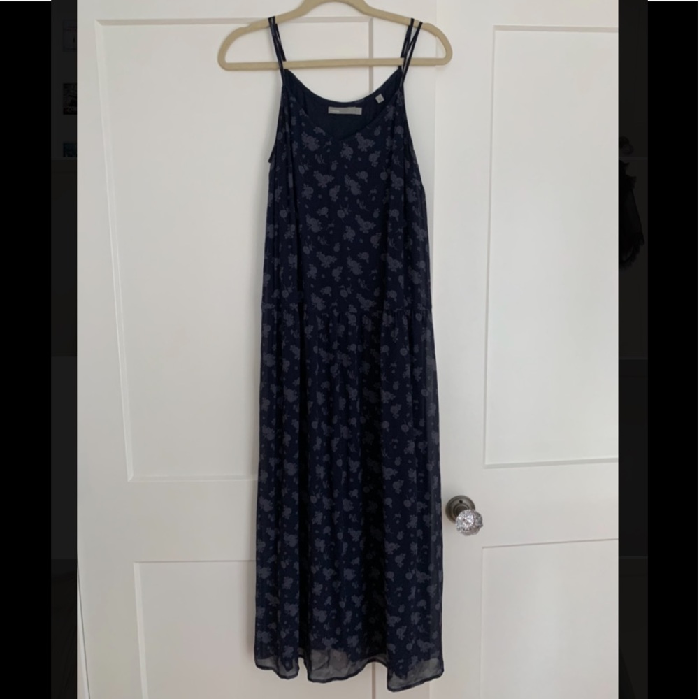 Silk navy floral maxi dress